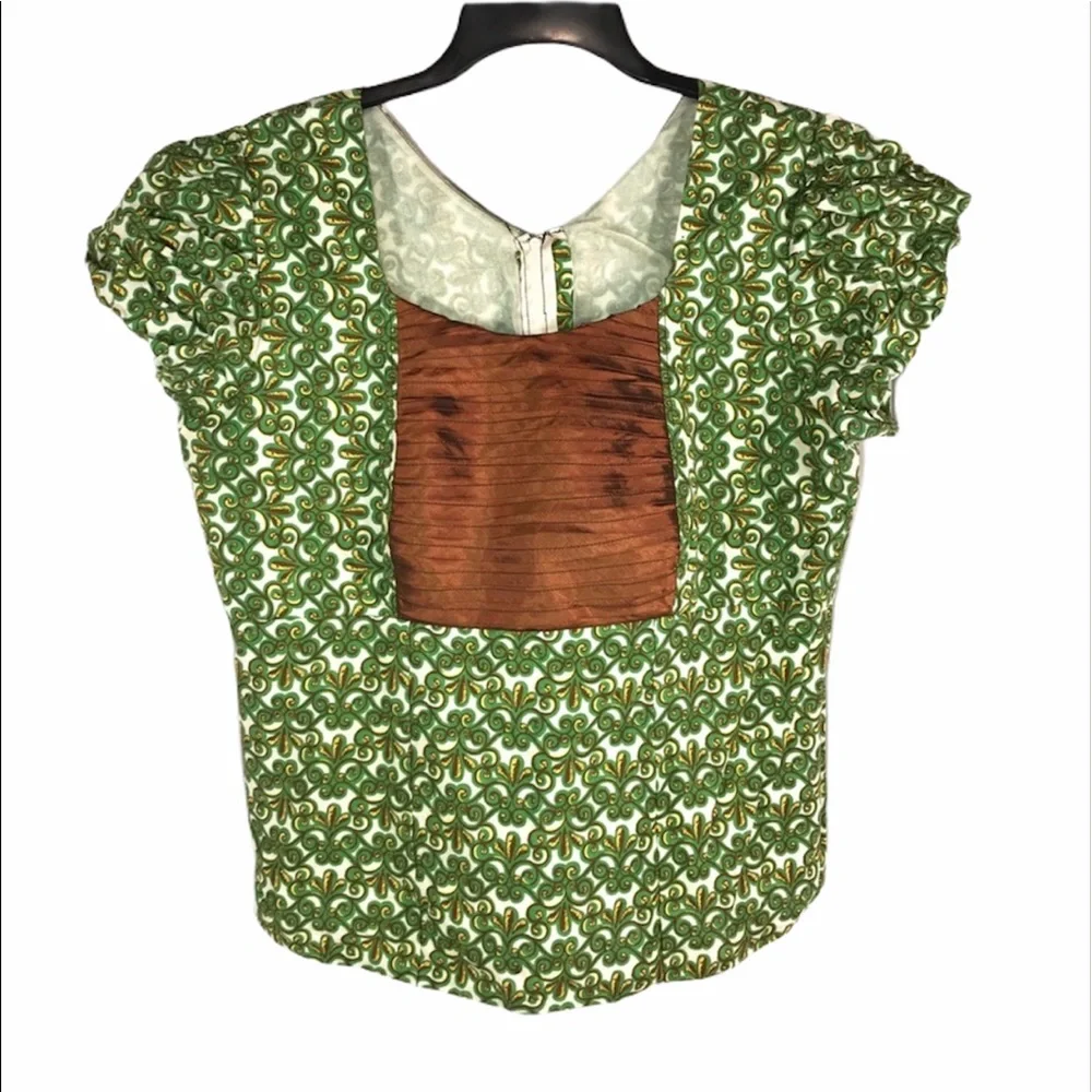 Pretty Boho Green & Copper Top, Size L